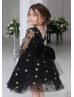 Long Sleeves Black Gold Star Tulle V Back Wedding Flower Girl Dress Long Sleeves Black Gold Star Tulle V Back Wedding Flower Girl Dress